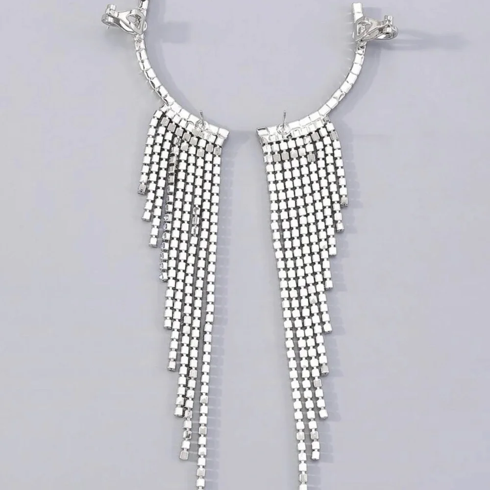 Rhinestone Tassel Decor Ear Climbers - Picture 3 of 5